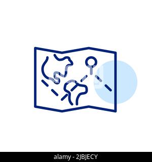 Route on the map with pin to show the destination. Pixel perfect, editable stroke line art icon Stock Vector