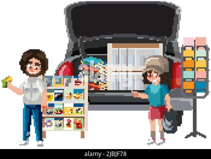 People selling books and newspaper illustration Stock Vector