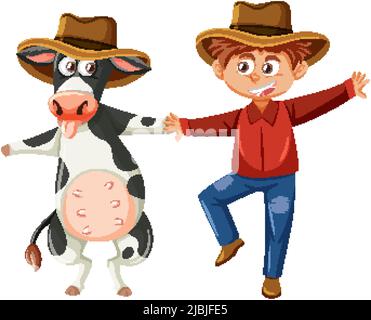 Happy farmer dancing with a cow illustration Stock Vector Image & Art ...
