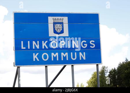 Linkpoing, Sweden - August 21, 2017: The Linkoping  municipality border road sign. Stock Photo