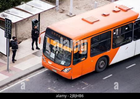 Transantiago transit bus in Las Condes, operated by Express in Santiago, Chile Stock Photo