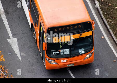 Transantiago transit bus in Las Condes, operated by Express in Santiago, Chile Stock Photo