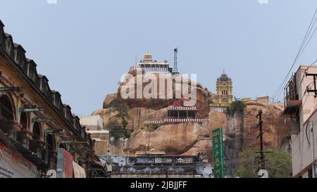View of Rock fort Temple From City Market, Trichy, Tamilnadu, India. Stock Photo