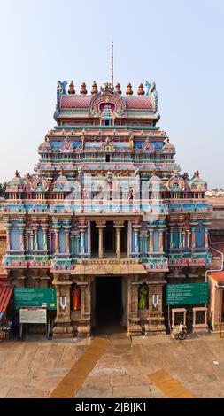 Entrance of main temple Karthigai Gopuram, Srirangam Temple, Trichy, Tamilnadu, India. Stock Photo