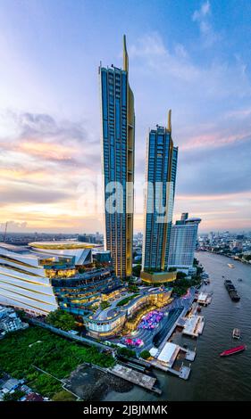 Aerial view of Icon Siam water front building in downtown Bangkok, Thailand Stock Photo