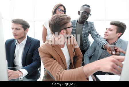 Programmer working in a software developing company office Stock Photo
