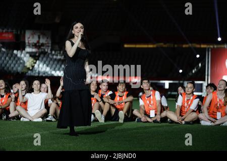 05th June 2022, Turin Italy - opening ceremony of the 37° Special Olympics italian summer games. The singer arisa is having a show on the field. Stock Photo