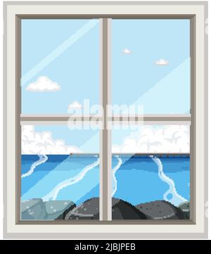 Sea view looking from house window illustration Stock Vector