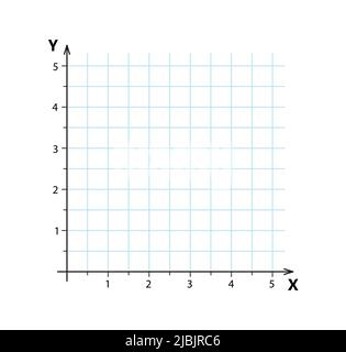 Blank cartesian coordinate system in two dimensions. Rectangular orthogonal coordinate plane with axes X and Y on squared grid. Math scale template Stock Vector