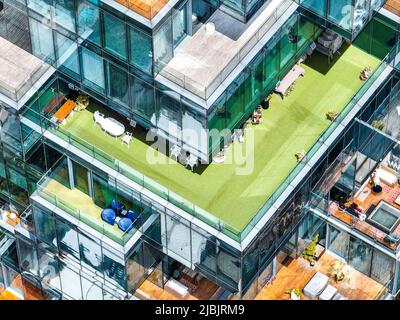 Aerial view of King Power Mahanakhon tower in Sathorn Silom central business district of Bangkok, Thailand Stock Photo