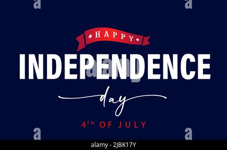 Happy Independence Day, Fourth July holiday poster. American greeting card for 4th of July national holiday USA. Vector patriotic calligraphy on blue Stock Vector