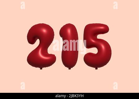 215 3d number balloon made of realistic metallic air balloon 3d rendering. 3D Red helium balloons for sale decoration Party Birthday, Celebrate anniversary, Wedding Holiday. Vector illustration Stock Vector