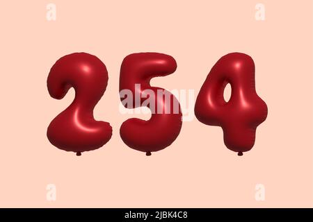 254 3d number balloon made of realistic metallic air balloon 3d rendering. 3D Red helium balloons for sale decoration Party Birthday, Celebrate anniversary, Wedding Holiday. Vector illustration Stock Vector