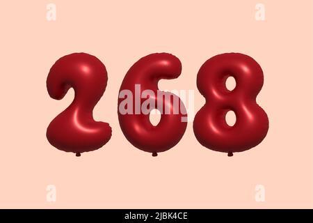267 3d number balloon made of realistic metallic air balloon 3d rendering. 3D Red helium balloons for sale decoration Party Birthday, Celebrate anniversary, Wedding Holiday. Vector illustration Stock Vector