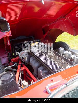 E Type Jaguar displaying it's engine Stock Photo