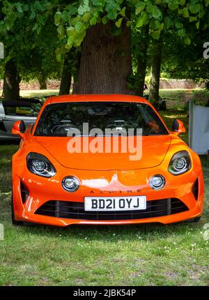 Orange Alpine Classic car on display at Gawsworth Hall Car show Stock Photo