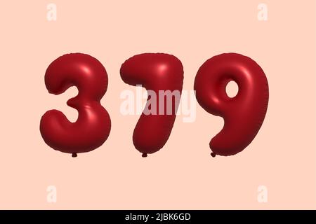 379 3d number balloon made of realistic metallic air balloon 3d rendering. 3D Red helium balloons for sale decoration Party Birthday, Celebrate anniversary, Wedding Holiday. Vector illustration Stock Vector