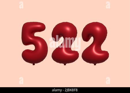 522 3d number balloon made of realistic metallic air balloon 3d rendering. 3D Red helium balloons for sale decoration Party Birthday, Celebrate anniversary, Wedding Holiday. Vector illustration Stock Vector