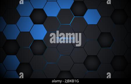 Dark gray and blue hexagonal technology abstract horizontal vector ...