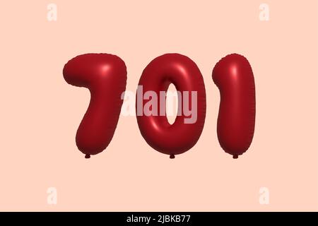 701 3d number balloon made of realistic metallic air balloon 3d rendering. 3D Red helium balloons for sale decoration Party Birthday, Celebrate anniversary, Wedding Holiday. Vector illustration Stock Vector