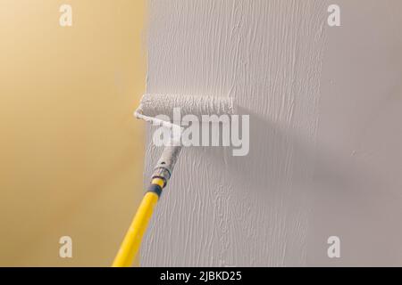 Paint brush for painting the wall, applying plaster to the wall Stock Photo