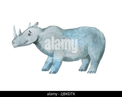 Hippopotamus hand drawn with watercolors Aquarelle illustration. Stock Photo