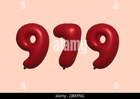979 3d number balloon made of realistic metallic air balloon 3d rendering. 3D Red helium balloons for sale decoration Party Birthday, Celebrate anniversary, Wedding Holiday. Vector illustration Stock Vector