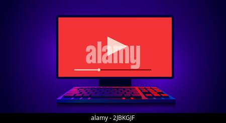 Video player on computer screen. Multimedia concepts. Modern futuristic design graphic elements. Vector illustration Stock Vector