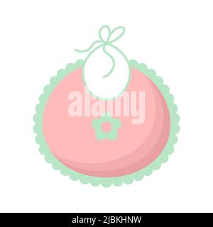 Baby bib. An essential item for feeding toddlers. Simple cute flat icon. Element for the design of children's goods and toys. Clipart for stickers. Object for greeting cards to baby shower. Stock Vector