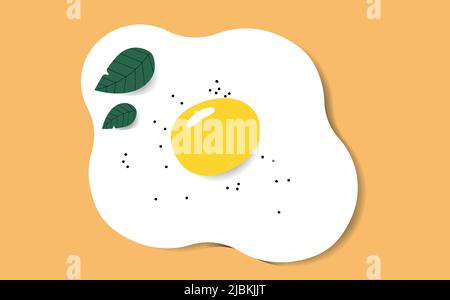 Fried egg isolated on a yellow background.Fried egg flat icon.Fried egg close up Stock Vector