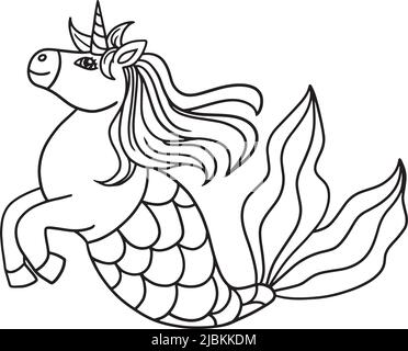 Mermaid Unicorn Isolated Coloring Page for Kids Stock Vector