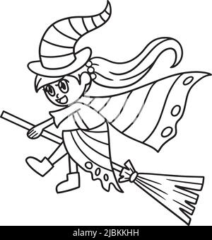 vector illustration of a halloween witch riding on her broom Stock ...