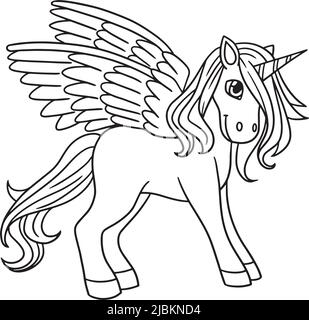 Cute unicorn with wings.Coloring book page with colorful template ...