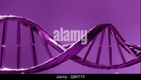 Image of dna strand over light spots on purple background Stock Photo