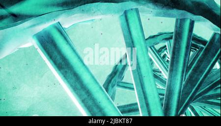 Image of dna strand over light spots on blue background Stock Photo