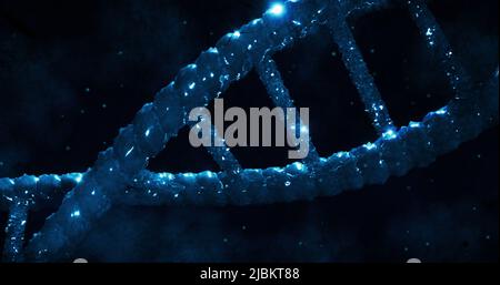 Image of dna strand over light spots on black background Stock Photo