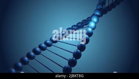 Image of dna strand over light spots on blue background Stock Photo