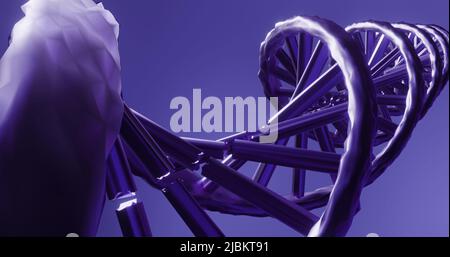 Image of dna strand over light spots on purple background Stock Photo