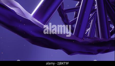 Image of dna strand over light spots on purple background Stock Photo