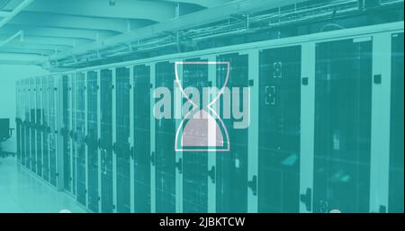 Image of hourglass loading and data processing over computer servers Stock Photo
