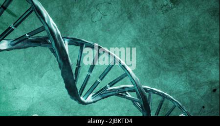 Image of dna strand over light spots on blue background Stock Photo