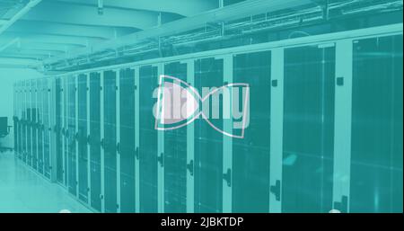 Image of hourglass loading and data processing over computer servers Stock Photo