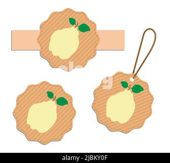 Sticker for jar of quince jam packaging. Canned vegetables and fruits. Summer harvest. Advertising poster with quince fruit silhouette. Simple flat ve Stock Vector