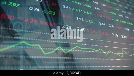 Image of data processing over modern building Stock Photo