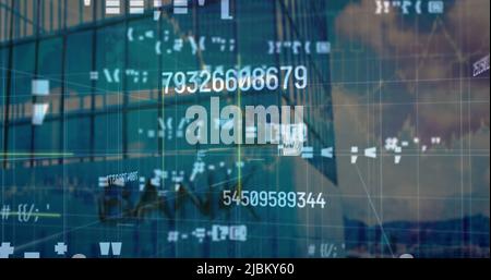 Image of data processing over modern building Stock Photo