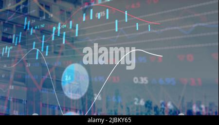 Image of data processing over modern building Stock Photo