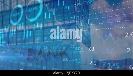 Image of data processing over modern building Stock Photo