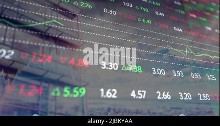 Image of data processing over modern building Stock Photo