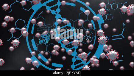 Image of virus cells over medical data processing Stock Photo