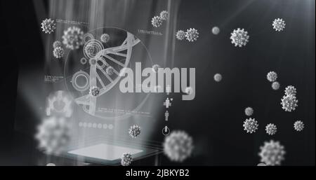 Image of virus cells over dna strand Stock Photo